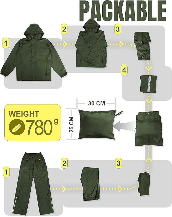 33,000ft Men's Rain Suit Packable Waterproof Lightweight Rain Gear for Golf Hiking Cycling 2 Pieces(Rain Jackets and Pants)