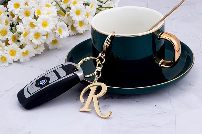 Cute Stainless Steel Gold Initial Letter Keychain for Women Girl, Charms for Key Handbag Backpack Bag, Personalized Gift