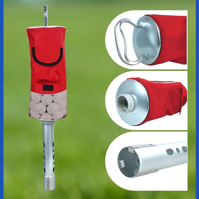Golf Ball Retriever | Portable Shag Bag for Golf Balls | Collector with Detachable Aluminum Alloy/Plastic Tube and Handle - Holds up to 80 Balls