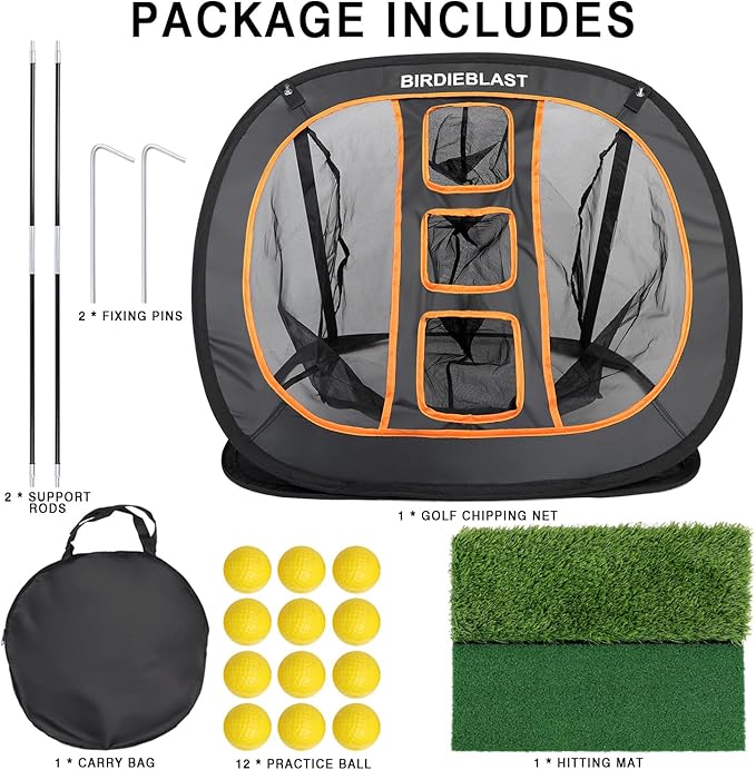 Professinoal Golf Chipping Net with Golf Hitting Mat,12 Practice Foam Balls and 2 Pixing Pins, for Indoor and Outdoor Target Chipping Training