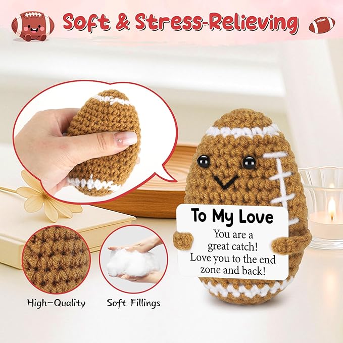 Birthday Gifts for Him Her Boyfriend Girlfriend, To My Love Christmas Handmade Emotional Crochet Football, Small Cute Anniversary Present for Him, Mini Romantic I Love You Gift for Husband Wife Couple