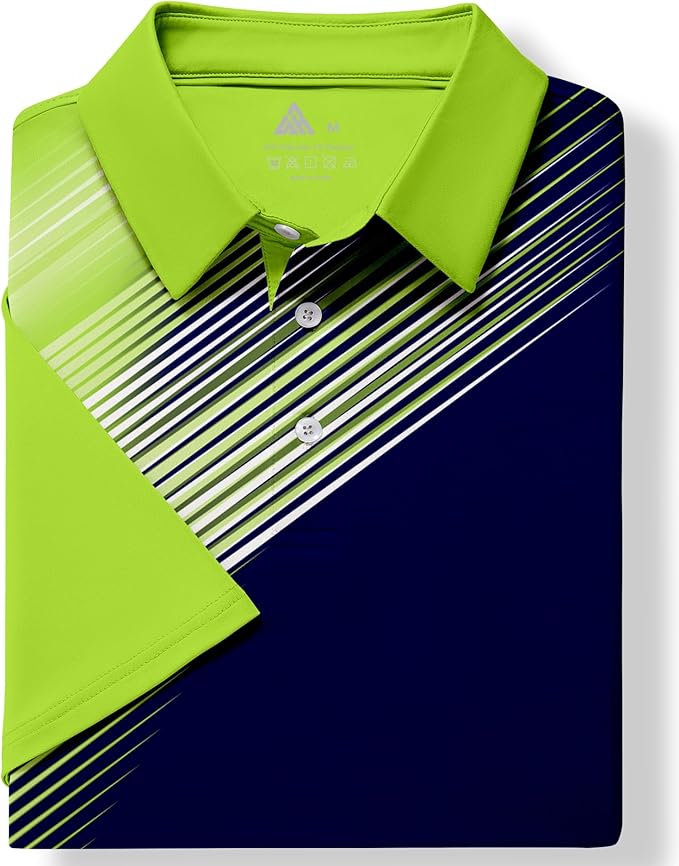 JACKETOWN Mens Polo Shirts Short Sleeve Print Dry Fit Performance Moisture Wicking Casual Collared Golf Shirts