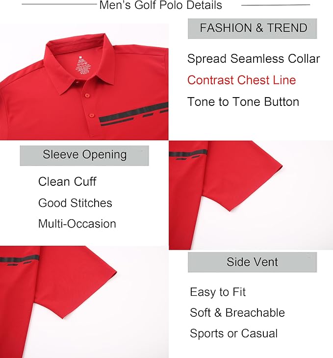 Alex Vando Mens Golf Shirt Moisture Wicking Performance & Polished Style Polo Shirts for Men