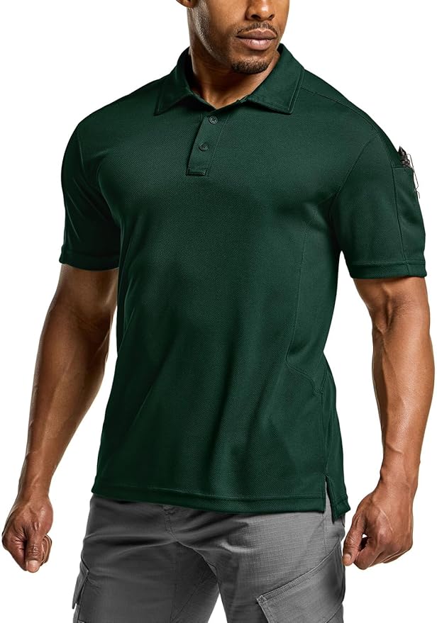 CQR Men's Polo Shirts, Tactical Short Sleeve Golf Performance Shirts, Lightweight Dry Fit UPF 50+ Pique
