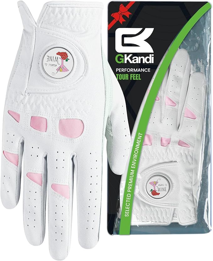 Women Golf Gloves Premium Leather with Magnetic Ball Marker Left Right Hand 1 Pack, Extra Grip for Ladies Comfortable Durable Size Small Medium Large