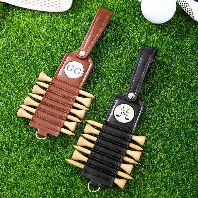 Personalized Golf Bag Tag Tee Holder Custom Golf Club Monogram Leather Golf Tee Holder with Name 7 Pcs Golf Tees Sports Accessories Birthday for Golf Players Men Dad Father Grandpa