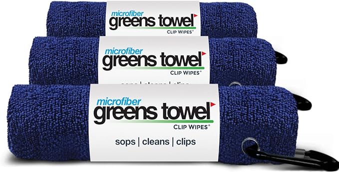Navy Blue 3 Pack Golf Towel Set for Golf Bags with Clip, Plush Microfiber Nap Fabric, 16x16, The Original (Classic Navy)