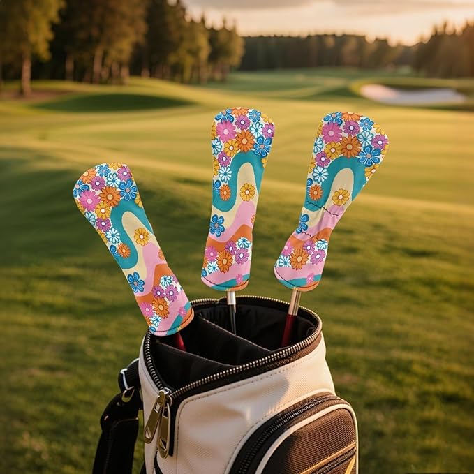 Golf Club Head Covers for Club Protective, Waterproof PU Leather Driver Fairway Wood Hybrid Head Cover