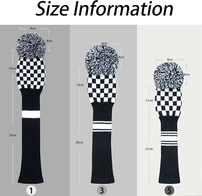 LeFeng 1Pcs Golf Club Cover, Knitted Golf Head Cover for 460cc Driver Fairway Woods and Hybrid with Cute Pom Pom and Number Tag