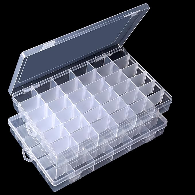 Gospire 2PCS 36 Grids Clear Plastic Jewelry Box Organizer Storage Container with Removable Dividers