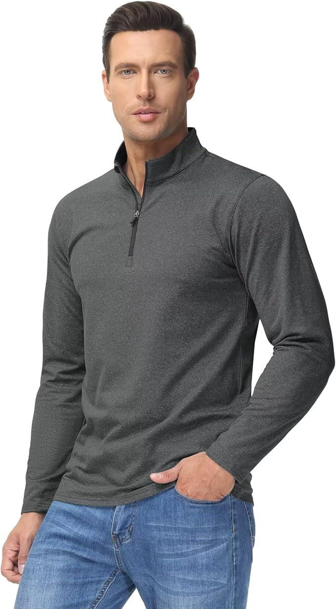 Boladeci Men's Quarter Zip Pullover Premium Fleece Lined Heather Long Sleeve Golf Shirts Midweight 1/4 Half Zip Sweatshirts