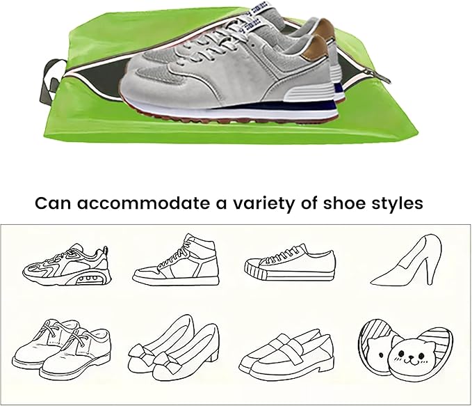 Golf Smell Proof Shoe Bag Lightweight Waterproof Zippered Sport Shoe Carrier Bags Golf Soccer Shoe Storage Organizer for Gym Sports Travel Work Golf Aceesories (Green, US size 14)