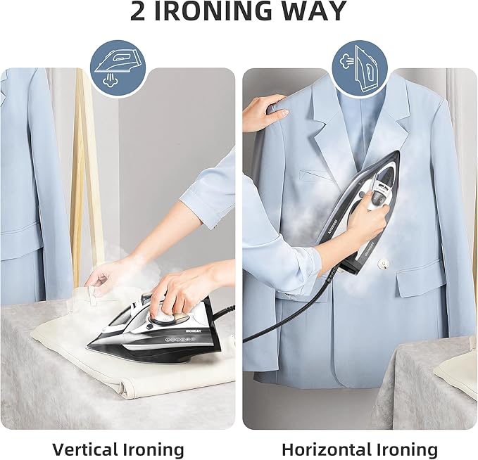 Steam Iron for Clothes 20s Fast Heat-up,1700W Iron with 14.07oz Large Water Tank,Non-Stick Ceramic Soleplate, Anti-Drip, Auto-Off, Burst Steam, Self-Cleaning, Ironing Clothes for Home, Grey