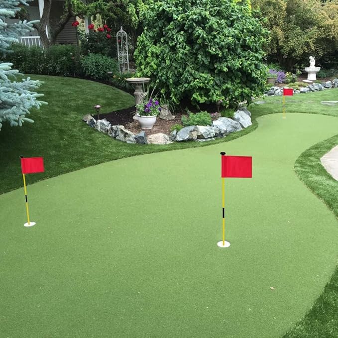 Golf Flags 3 Pieces, 9 x 6 Inch Portable Green Golf Flags with Tube Inserted, 420D Nylon Mini Practice Putting Golf Flag Waterproof for Yard Indoor Outdoor Backyard Garden - Red
