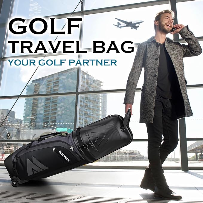 Golf Travel Bags for Airlines with Wheels & ABS Hard Case Top, Protect Your Clubs, Waterproof 1680D Oxford Fabric and Oversize Tank Wheels, Lightweight and Easy to Maneuver