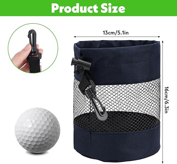 2pcs Golf Ball Pouch, Multifunctional Golf Ball Bag, Nylon Mesh Golfs Balls Bags, Suitable for Table Tennis Balls, Children's Toy Storage, and Diving, Black,Navy Blue