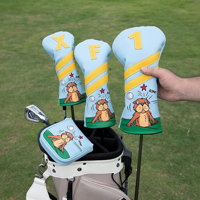 Golf Club Headcover for Driver Covers, Fairway Wood Covers, Hybrid Covers Gopher Style Premium Leather 3 Wood Headcover Set with Interchangeable No. Tags Golf Club Covers