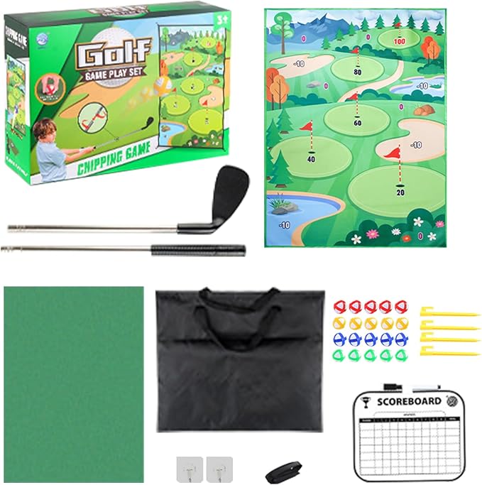 Golf Chipping Mat Set - Indoor Outdoor Game | Portable Golf Hitting Mat with Targets and Balls, Fun Practice Game for Kids and Adults, Perfect for Home Backyard Lawn Party Beach or Family En