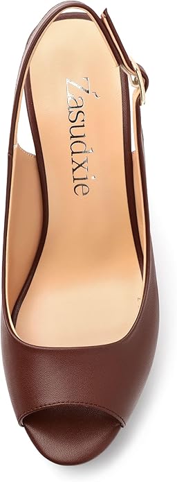 Womens Peep Toe Wedge Heels Matte Fashion Cork Slingback Pumps Platform Wedge Sandals 3.94 Inches