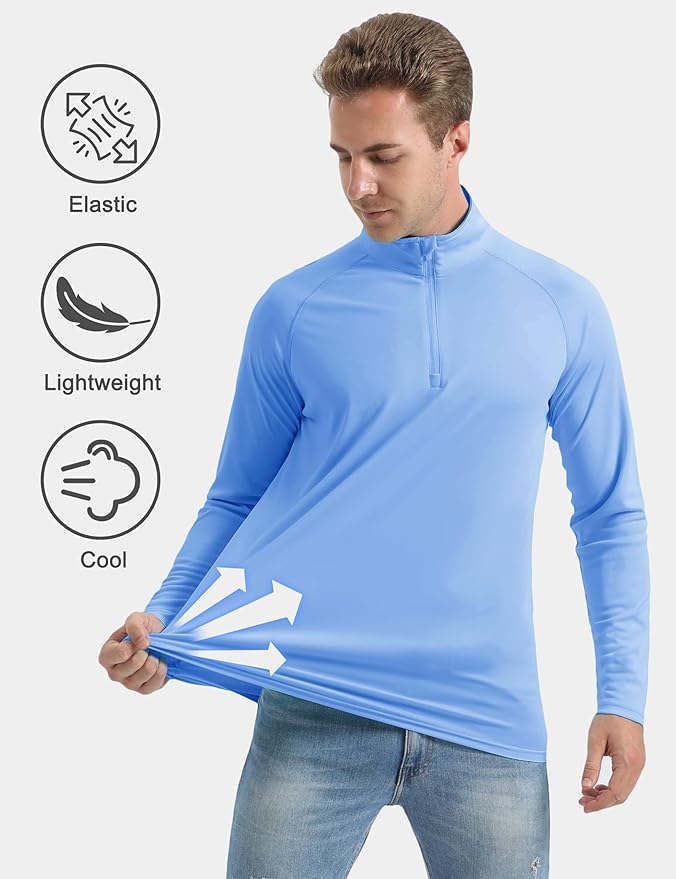 CRYSULLY Men's Long Sleeve 1/4 Zip Shirts Sun Protection Pullover UPF 50+ Rash Guard Running Lightweight T Shirt