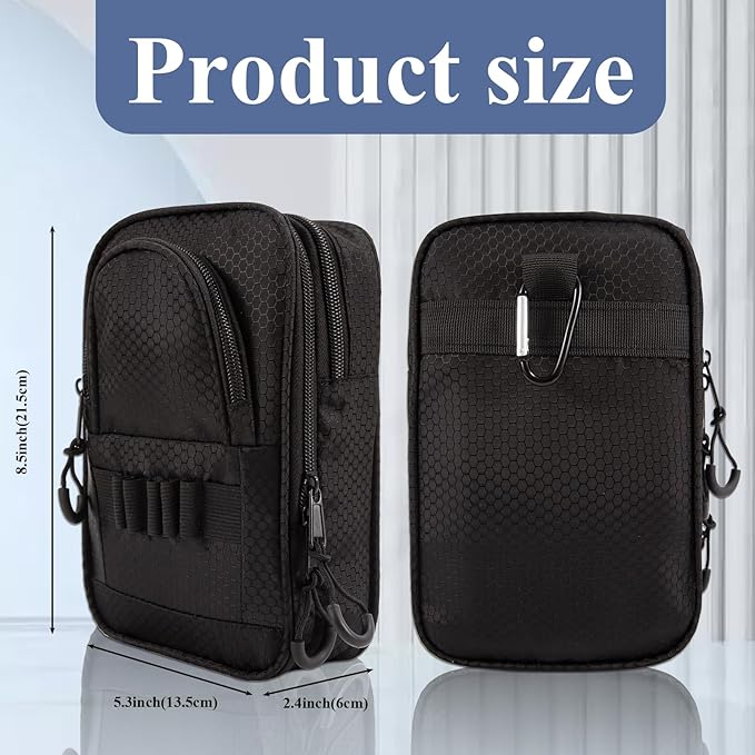 Golf Ball Bag Valuables Pouch,Golf Tee Bag Pouch Accessories with Detachable Carabiner Large Capacity Multiple Compartments can Store 12-15 Balls,Tees,Gloves,Mobile Phone and Keys,Black
