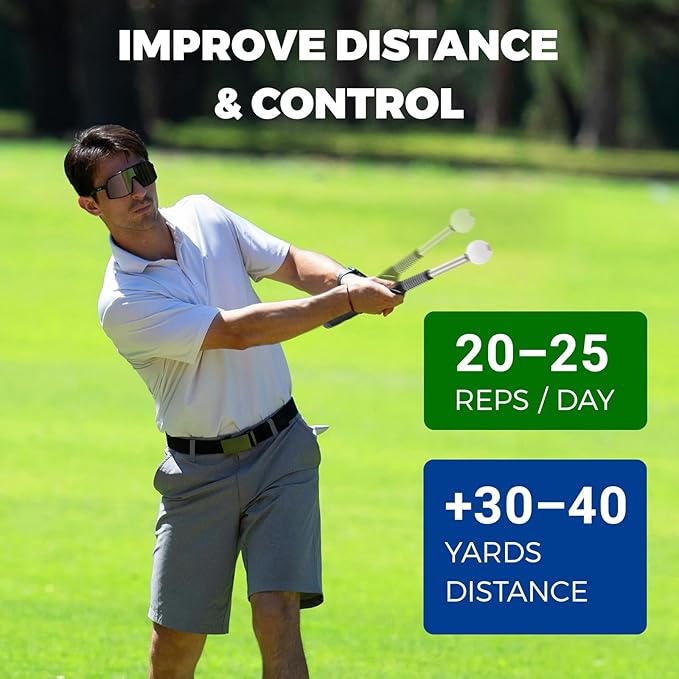 Golf Swing Trainer – Retractable Click Stick Grip & Tempo Trainer for Right-Handed Golfers, Stainless Steel Shaft Golf Training Aid for Indoor & Outdoor Swing Practice