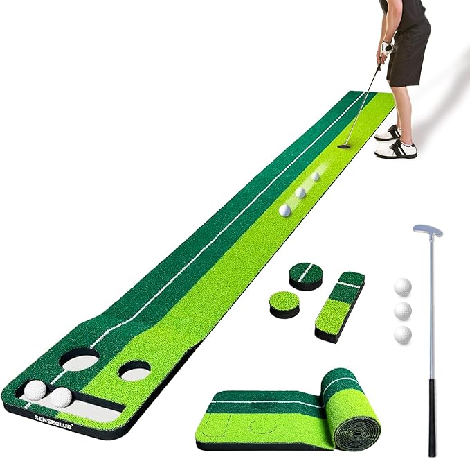 Indoor Putting Green Game, Foldable Putting Mat Golf Game Set, Golf Gifts for Men - 1x8 Ft