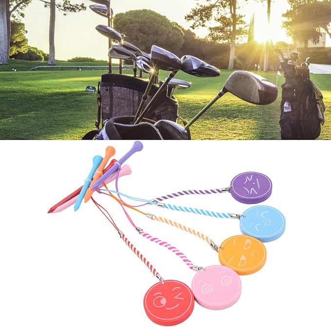 5Pcs 3 1/4 Inch Golf Wooden Tees with Anti Loss Rope Magnetic EVA Foam Multi Color Expression Pattern
