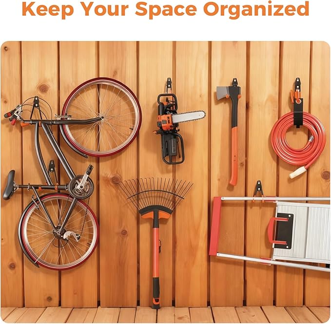 Garage Hooks Heavy Duty - 20 Pack Garage Wall Hangers with Anti-Slip Coating for Hanging Bikes Ladders Garden Tools Orange