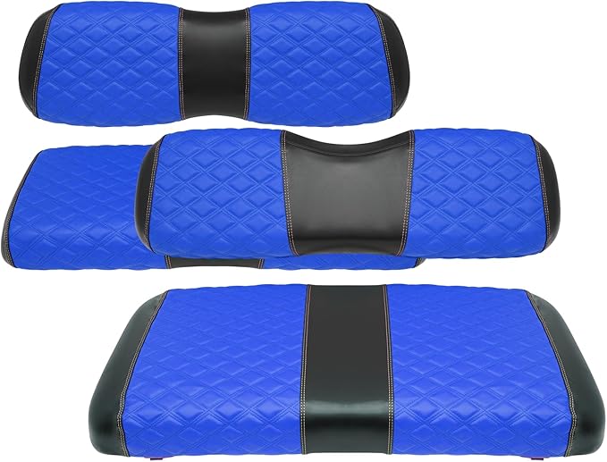 Golf Cart Front and Rear Seat Covers Waterproof and Sun Resistant Marine Grade Vinyl Leather Seat Cover Accessories for Club Car DS 2000.5-up,Blue(4PCS)