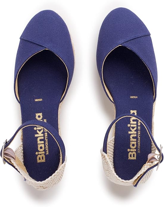 Girona Authentic Spanish Espadrille Wedge Sandals for Women - Sustainable, Eco Friendly, Vegan Shoes. Classic Style, Organic Cotton Canvas Upper, Comfy Insole, Jute Midsole, Rubber Sole. Made in Spain