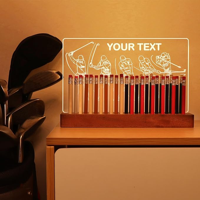 Customized Light Up Golf Pencil Display Case, Wooden Acrylic Accessories with Warm White Lights for Pencil Display and Storage in Homes, Offices, Golf Pro Stores, Golf Museums, and Galleries