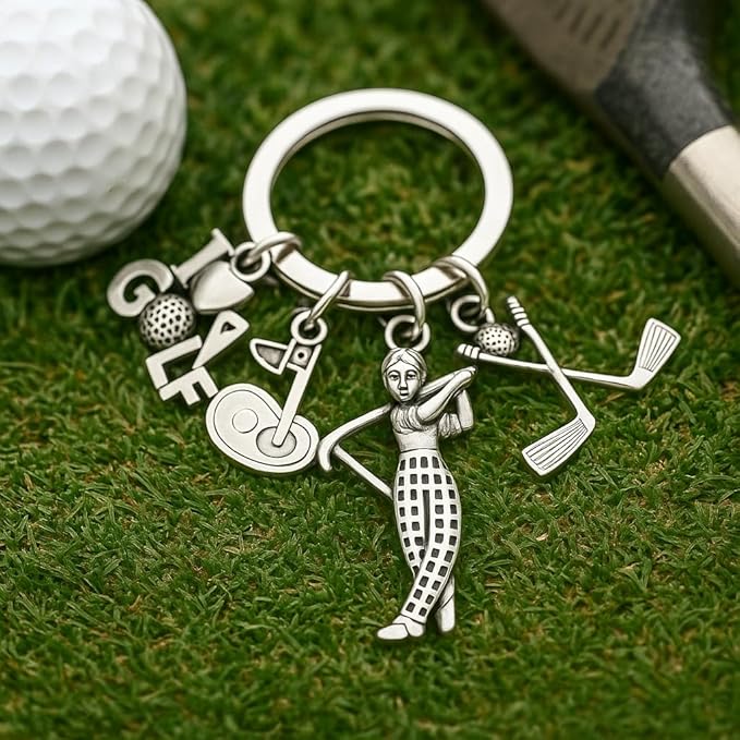Golf Keychain – Golf Club, Ball, “GOLF” Letters, Flag Number 4 & Golfer for Women Bag Charms, Cool Key Chains Gifts for Men Womens Golf Lovers, Players & Sports Fans