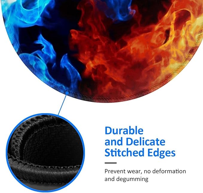 Fire Mouse Pad, Blue Red Mouse Pads for Desk, Stitched Edge Mousepad with Non-Slip Rubber Base, Gaming Mouse Mat for Computer Laptop Home Office