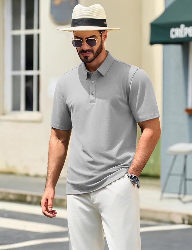 TACVASEN Mens Polo Shirts Short Sleeve Pique 3 Buttons Golf Polo Cooling Performance Moisture Wicking Shirt