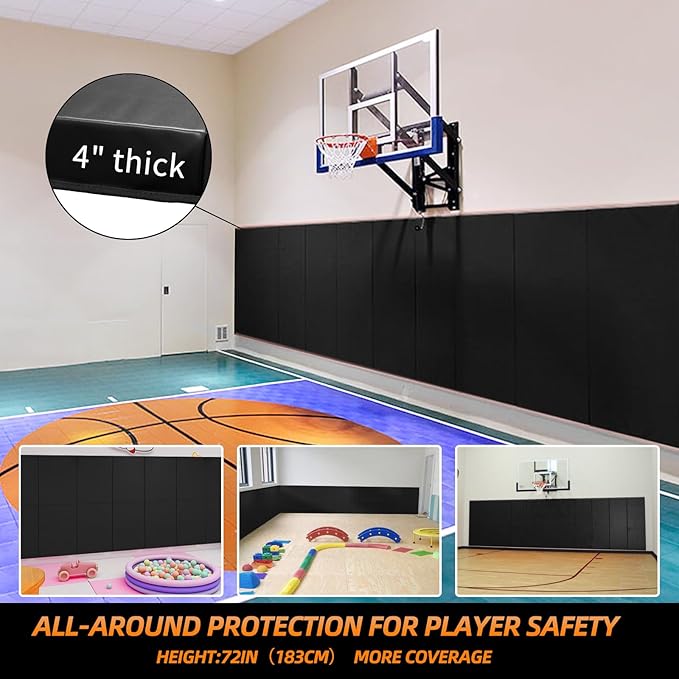 PROGOAL Gym Wall Paddings Basketball Court Wall Protection Pad - 2”Thick Foam Wall Mat Durable Protector for Wall-Mounted Basketball Hoops Garage Taekwondo（60" Lx20 W）
