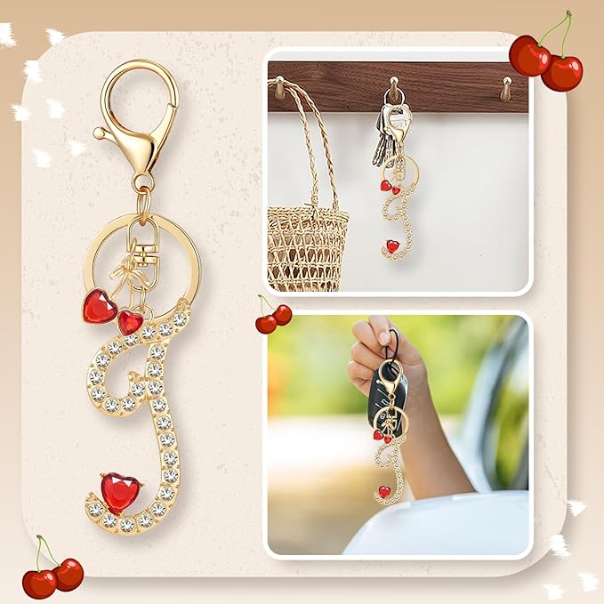 Gold Plated Alphabet Initial Letter Keyring Keychain for Women Girls Crystal Key Chains for Wallet Backpack Bag Charm
