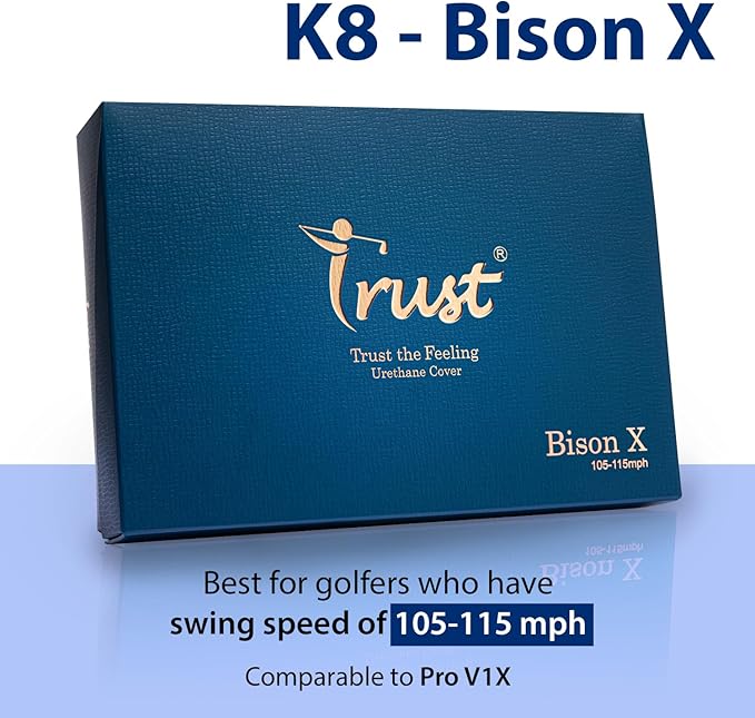 Trust Golf Ball I K8 Bison I Urethane Cover with Reactive Core I 3-Pcs I for Different Swing Speed I 12, 48, or 100 Balls I