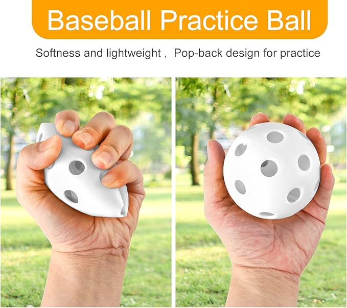Coopay 12/50/100 Pack Baseball Practice Balls Plastic Training Balls Lightweight Hollow Softballs with a Drawstring Bag for Hitting, Baseball Training Indoor Outdoor Use