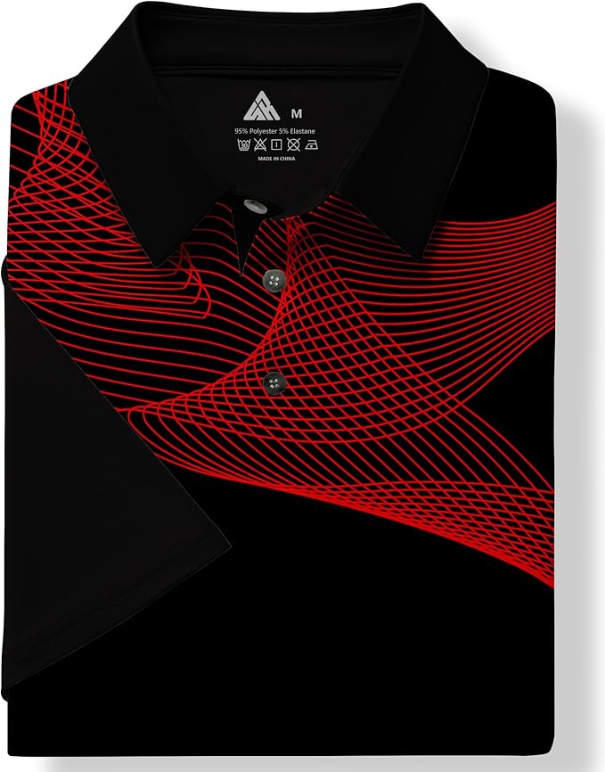 JACKETOWN Mens Polo Shirts Short Sleeve Print Dry Fit Performance Moisture Wicking Casual Collared Golf Shirts