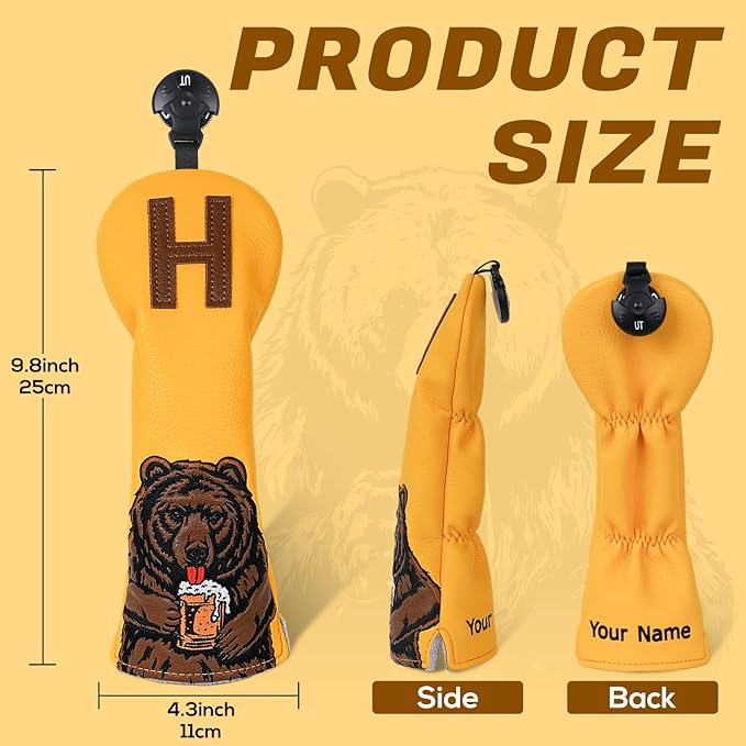 Golf Club Head Cover Golf Head Cover Driver Headcover Fairway Wood Headcover Hybrid Club Head Cover Golf Blade Mallet Putter Cover Beer Bear