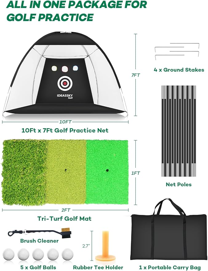 Golf Net with Practice Mat,Golf Hitting Aid Nets 10x7FT for Backyard Driving Chipping Training Swing with Target Mat Balls for Outdoor Indoor,Gifts for Men Dad and Golfer