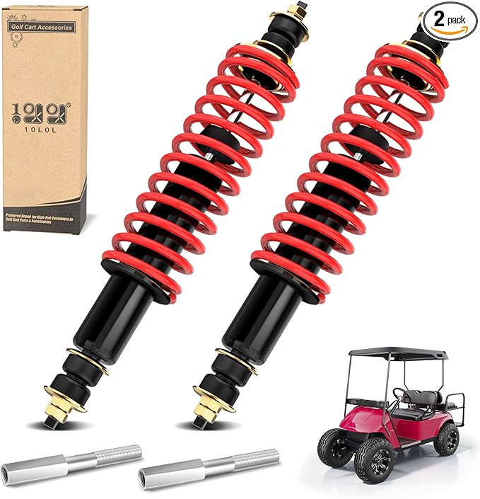 10L0L Heavy Duty Coil Springs Front/Rear Shock Absorber Kit for EZGO TXT, Medalist 1994-up Gas or Electric Golf Cart, OEM# 70928-G01 70630-G01 76418-G01 (Red)