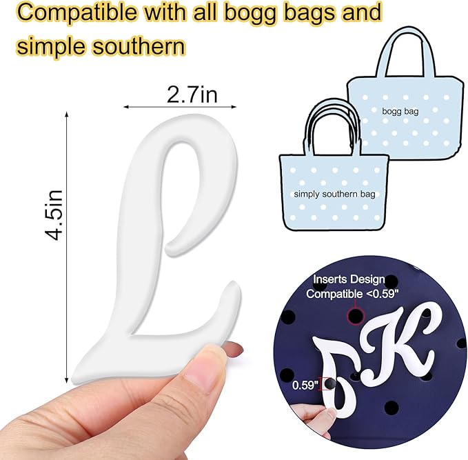 Mity rain Letter Charms for Bogg Bag，Alphabet Lettering Accessories Charms Compatible with Bogg Bag Original All Models, Insert Decorative Letter for Handbag Beach Tote Bag L