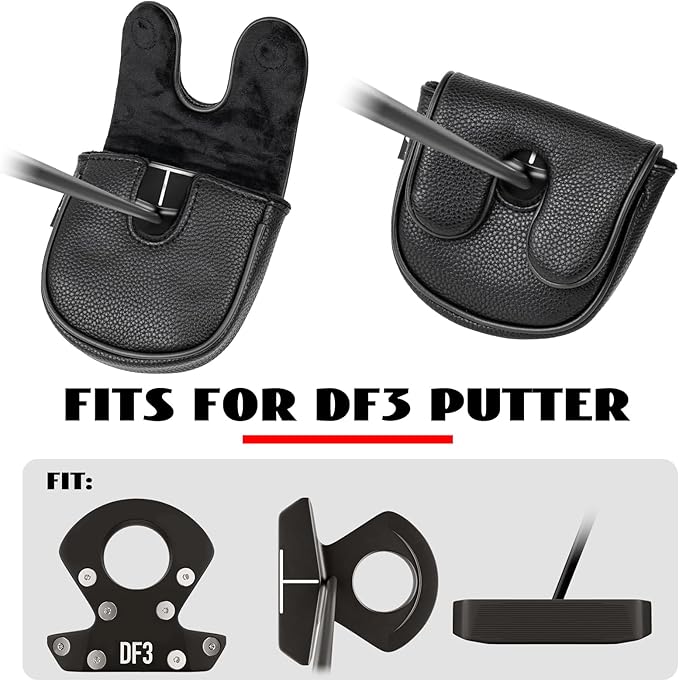Craftsman Golf Leather Black Mallet Putter Headcover Head Cover Protector Case for LAB DF3 Center Shaft Putters Magnetic Closure