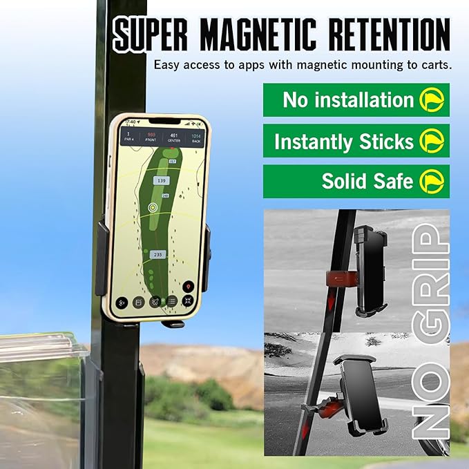 Dprofy Strong Magnetic Golf Phone Holder Golf Cart Phone Mount Golf Accessories Fit for All Popular Smart Phones Special Design for Thick Case and Ring Holder (Black)