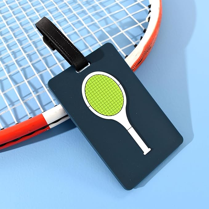 Tennis Bag Tag – Tennis Racquet Shape, Flexible & Waterproof Silicone Luggage Tag, Secure Strap for Bag Identification, Great Tennis Gift for Players & Enthusiasts