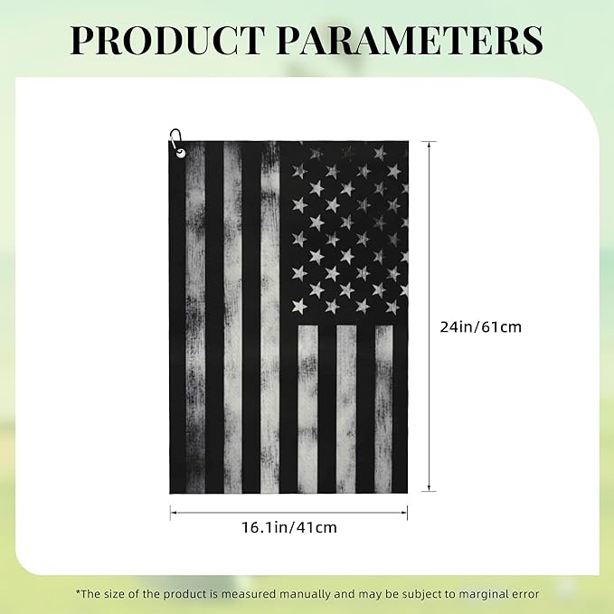 Black American Flag Golf Towel with Carabiner Clip 24"x16" Microfiber Waffle Patriotic USA Golf Towels for Golf Bags Funny Golf Rag for Disc Balls Clubs Accessories for Men Women Husband Dad