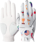 Amy Sport Womens Golf Glove with Ball Marker Rain Left Right Hand Leather Printed Pack, Ladies Golf Gloves All Weather Grip Breathable Soft Size Small Medium Large XL