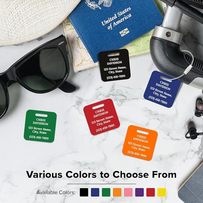 Custom Luggage Tags, Personalized Name Address for Suitcases,Backpack, Handbag, Travel Equipment Tag, 2x2 Inches, Acrylic Heavy Duty Made in The USA by My Sign Center-Orange